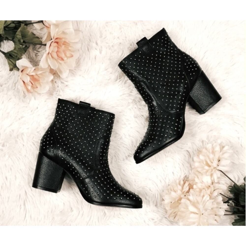 Rebecca Minkoff Sierra Studded Boots Size 7 Black Leather Heeled Bootie Edgy
